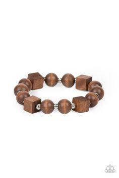 Infused with dainty silver beads, an earthy collection of round and cube wooden beads are threaded along a stretchy band around the wrist for a natural look. Sold as one individual bracelet. Trendy wood bracelet that is stylish and versatile. You can wear this alone or stack with other bracelets for a unique look. Accessories Website, Brown Bracelet, Brown Jewelry, Wooden Bracelet, Wood Bracelet, Pink Bubbles, White Bracelets, Bracelet Online, Paparazzi Accessories