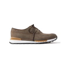 Berluti's 'Fast Track' sneakers have smart brown uppers, so they'll do for the work week and the weekend. Crafted in Italy from soft nubuck, they're set on serrated rubber soles for all-day comfort. Don’t miss the decorative perforations on the toes. Berluti Shoes, Track Sneakers, Luxury Sneakers, Sneakers For Men, Fast Track, Work Week, Mr Porter, Up Styles, The Weekend