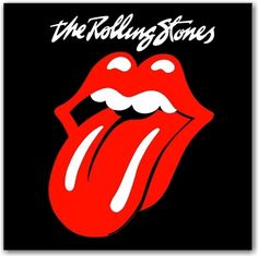 the rolling stones logo with red lips and white tongue on black background, against a black background