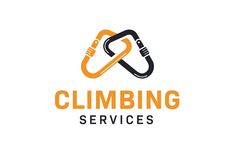 the logo for climbing services, which is designed in orange and black with an image of a