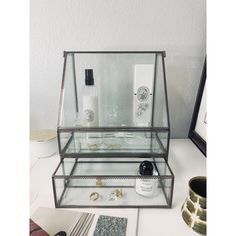 This luxury vintage mirrored glass makeup and the cosmetic organizer can help organize your vanity space. It is designed as a makeup perfume organizer. It can store lipstick, foundation, blush, eye shadow, perfume and other cosmetics. It's a great gift idea with luxury and elegant looking. | Red Barrel Studio® Calise Vintage Glass Cosmetic Makeup Organizer | 13 H x 10.25 W x 7.75 D in | Wayfair | Organization Glass Makeup, Vanity Space, Perfume Organizer, Perfume Storage, Perfume Organization, Beauty Organization, Bathroom Storage Organization, Vintage Makeup, Bath Storage