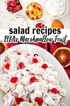 this salad recipe is made with marshmallow fruit and served on a white plate