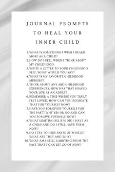 Use these prompts when you're journaling to help connect and begin to heal your past wounds. Journal Prompts To Connect With Yourself, Healing From Parents, Father Wound Healing Journal Prompts, How To Heal Childhood Wounds, Mother Wound Journal Prompts, Mother Wound Healing Journal Prompts, Father Wound Journal Prompts, Inner Child Healing Journal Prompts, Inner Child Journal Prompts