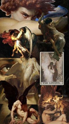 an image of angels and other paintings on display in a museum or art gallery, with text overlay that reads the lover's