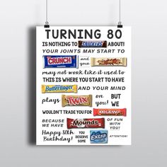 80th Birthday PRINTABLE Candy Poster Birthday Candy Sign | Etsy Candy Card, Candy Signs, Candy Grams, Candy Poster, Candy Birthday Party, Bar Poster