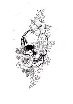 a skull and flowers tattoo design