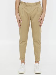 Beige cotton trousers with pleats. It features zip, button and hook-and-eye closure, two side welt pockets, two rear buttoned flap pockets and belt loops. Regular fit. The model is 184cm tall and wears size IT 48. Size nationality: IT  Product number: 38355643  Product code: CORSZAZ40FWDNU640020  Composition: 98% COTTON, 2% ELASTANE Platform Wedge Heels, Loafer Sneakers, Premium Brands, Dress Pant, Gorgeous Bags, Cardigan Jacket, Clothes Collection, Flap Pocket, Welt Pocket