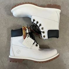 Women’s Timberland Boots (Waterproof) ! - Size 7 Women’s - Brand New! - $170 On Timberland Website Rn - Comes With Extra Laces! #Boots #Winter #Timbs #Ski Classic White Boots With Rubber Sole, White Ankle-high Boots With Rubber Sole, Classic White Ankle-high Boots, White High-top Boots With Padded Ankle, White Leather Waterproof Boots For Winter, White Outdoor Boots With Reinforced Toe, Outdoor White Boots With Reinforced Toe, White Ankle Boots For Outdoor, White Winter Boots With Rubber Sole