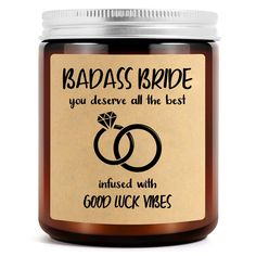 PRICES MAY VARY. 💍【BEST BRIDE GIFT FOR HER】- Printed with "Badass Bride You Deserve All the Best Infused with Good Luck Vibes" on the front of candle to make a special wedding gift for her. Surprising the bride who is getting married with this candle for no particular reason. This cute candle is a perfect gift for future bride, bride-to-be, her, newly engaged best friend, bestie, sister, sister in law, daughter in law, coworker. 💐【GIFTS FOR MANY OCCASIONS】- Let bride know how fabulous she is w Gift Ideas For Bridal Shower For Bride, Bride Gifts From Bridesmaid, Gifts On Wedding Day, Gifts For Bride To Be, Wedding Proposal Ideas Engagement, Bridal Shower Gift Ideas, Bride To Be Gifts, Gift For Bride To Be, Special Wedding Gifts