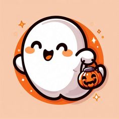 a cartoon ghost holding a jack - o - lantern