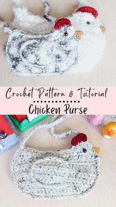 crochet pattern and video instructions to make a chicken purse