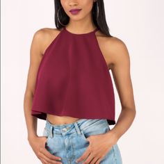 Brand New With Tags Never Been Worn! Tobi Cropped Flowy Tank Top! Red Halter Neck Top For Day Out, Casual Cropped Tops For Going Out, Summer Going Out Crop Tops, Cropped Top For Going Out In Spring, Halter Neck Tops For Going Out In Spring, White Halter Top, Strappy Crop Top, V Neck Tank Top, Tunic Tank Tops