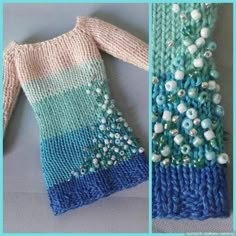 there is a knitted sweater with beads on the front and back, next to another knitting pattern