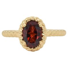 Oval  Natural Garnet  Yellow Gold Over Sterling Silver Ring | See more rare vintage Fashion Rings at https://www.1stdibs.com/jewelry/rings/fashion-rings Vintage Style Rings, January Birthstone, Fiery Red, Color Rojo, Garnet Gemstone, Special Person, Oval Shape, Sterling Silver Ring, Fashion Rings