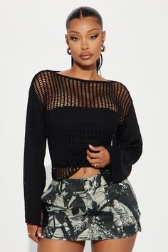 Available In Black. Crochet Sweater Long Sleeve Bell Sleeve Boat Neck Ribbed Hem 100% Acrylic Imported | Hermosa Beach Crochet Sweater in Black size XS by Fashion Nova Black Crochet Sweater, Beach Crochet, Hermosa Beach, Black Crochet, Crochet Sweater, Long Sweaters, Cami Tops, Bell Sleeve, Boat Neck