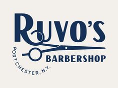 the logo for ruvo's barbershop, which has scissors on it