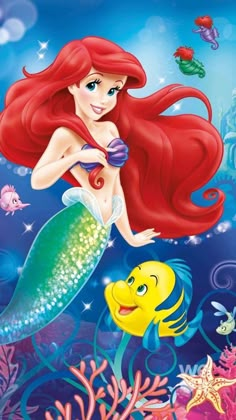 the little mermaid from disney's the little mermaid is shown in front of an underwater scene