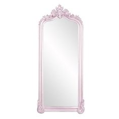 an ornate pink mirror on a white wall