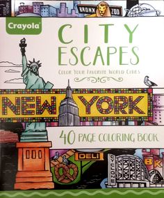 the new york city escapes coloring book is shown in front of an image of the statue of liberty