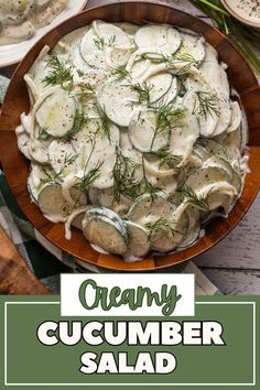 A wooden bowl with creamy cucumber salad. Easy Cucumber Salad With Mayo, Cucumber Onion Salad, Picnic Salad, German Cucumber Salad, Creamy Salad, Cucumber Dill Salad, Creamed Cucumbers, Cucumber Salad Recipe