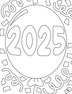 a happy new year coloring page with the number twenty and twenty on it's side