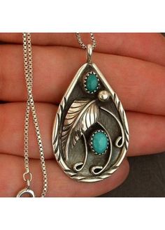 Color:Turquoise;Package Contents:1 X Necklace;Occasion:Work; Leaf Necklace Silver, Feather Pendant Necklace, Engagement Necklaces, Blue Stones, Boho Pendant, Pierced Jewelry, Feather Pendant, Feather Necklaces, Turquoise Stones