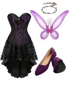 a women's corset, shoes and necklace with butterfly wings on it