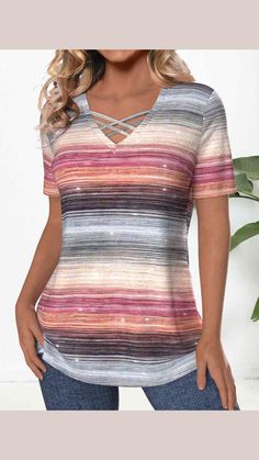 Product Details Function :Tummy Coverage Design Selling Point :Criss Cross Package Contents :1 X T Shirt Color :Multi Color Printing Design :Striped,Geometric Clothing Length :Tunic Sleeve's Length :Short Sleeve Neckline :V Neck Sleeve Style :Regular Sleeve Style :Casual Occasion :Everyday Composition :97% Polyester 3% Spandex Washing Instructions :Hand Wash/Machine Wash Multicolor Stretch Short Sleeve Tops, Multicolor Short Sleeve Stretch Tops, Fitted Geometric Patterned Tops, Multicolor Geometric Pattern Summer Top, Multicolor Stretch V-neck Top, Casual Tops With Multicolor Geometric Pattern, Casual V-neck Tops With Geometric Pattern, Fitted Trendy Tops With Geometric Pattern, Trendy Fitted Tops With Geometric Pattern