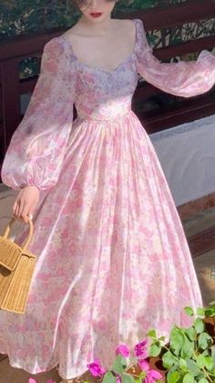 Midi Dress Evening, Vintage Long Sleeve Dress, Pink Long Sleeve Dress, Evening Midi Dress, Cottagecore Dress, Dress Woman, Vintage Long Sleeve, Women Long Sleeve Dress