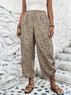 Orcajump - Plus Size Boho Pants, Women's Plus Ditsy Floral Print Lace Up Side Wide Leg Trousers Plus Size Boho, Boho Pants, Ditsy Floral Print, Pants Women, Ditsy Floral, Wide Leg Trousers, Wide Leg, Floral Print, Weaving