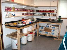 the kitchen is clean and ready to be used as a storage area for various items