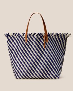 Havana Travel Tote Striped | Venice | Main Blue Fringed Bags For Vacation, White Fringe Travel Bag, Havana Travel, Dove White, Summer Neutrals, Tropical Vacations, Neoprene Tote, Cosmetic Shop, Ink Blue