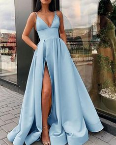 Contact+us:+lisamony@outlook.com Please+left+message+what+color+you+need+when+you+order+it.Besides+the+picture+color,+you+can+also+choose+any+color+you+want. Floor+Length+Light+Blue+V+Neck+Evening+Dresses Processing+time:+12-21+business+days Shipping+Time:+3-5+business+days "Fabric:Sta... Baby Blue Prom Dresses, Prom Dress Black, Trendy Prom Dresses, Prom Dresses With Pockets, Simple Prom Dress, Spaghetti Strap Prom Dress, Stunning Prom Dresses, 파티 드레스, Long Prom Gowns