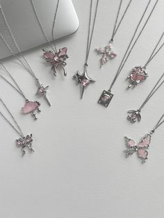 ✦Y2k Pink Heart Necklace, 2k Pink Butterfly Necklace, Y2k Pink Silver Necklace, Y2k Pink Crystal Aesthetic Necklace, Cross Chain Necklace, Star Necklace,Heart Necklace,Butterfly Necklace, Jewelry Gift for her Those necklaces are super simple, minimalistic and still hold the perfect amount of class! Wear them with literally anything and they will work! A go-to for the everyday! ✦Size✦ Necklace length: approx 46cm-50cm ✦Packaged with love and care! ✦Canadian based ✦orders will be sent UNTRACKED vi Pink Silver Aesthetic, Silver Y2k Necklace For Gift, Trendy Pink Butterfly Necklace For Gift, Trendy Pink Butterfly Necklace Gift, Y2k Heart-shaped Necklace For Gifts, Adjustable Pink Heart-shaped Necklaces, Pink Heart Necklace, Y2k Pink, Baby Pink Aesthetic