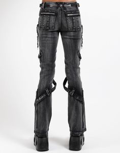 TRIPP NYC - POWER BELT PANT BLACK Edgy Washed Black Bottoms With Belt Loops, Punk Style Straight Leg Jeans With Belt Loops, Punk Style Straight Leg Cargo Pants, Punk Style Straight Leg Jeans, Utility Style Flare Jeans With Belt Loops For Streetwear, Alternative Style Straight Leg Jeans, Grunge Pants With Belt Loops For Concerts, Punk Wide Leg Jeans, Edgy High Waist Cargo Jeans With Belt Loops