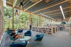 people are sitting and reading in the library