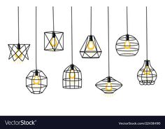 a set of hanging lights with different shapes