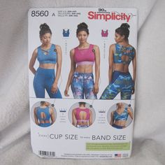 Uncut/Unused/New - Simplicity Sewing Pattern - 8560 - Size A (30a - 44g) - Misses' Knit Sports Bras Sports Bra Sewing Pattern, Bra Sewing Pattern, Sports Bra Pattern, Sports Bra Design, Bra Sewing, Bra Pattern, Simplicity Sewing, Plus Size Activewear, Simplicity Sewing Patterns