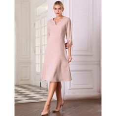 Keep your look professional and stylish in this dress from Hobemty, featuring a V neck, 3/4 sleeve, flare hem, A-Line, and midi length. Pair with high heels for an elegant office look. Focused on Ladies' Formal Wear - This dress can be a perfect addition to almost any outfit from formal to daily wear, It is great for work, meetings, office, businesses, work, party, cocktail, wedding, casual, daily dressing, etc. Elegant Workwear Dress, 3/4 Length, Formal Midi Dress With Half Sleeves, Elegant 3/4 Length Workwear Dresses, Elegant 3/4 Length Work Dress, Elegant 3/4 Length Dress For Work, Chic 3/4 Length Workwear Dresses, Elegant Half Sleeve Midi Dress For Office, Formal V-neck Office Lady Midi Dress, Elegant Office Dress With 3/4 Length