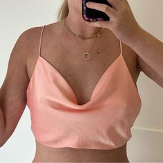 - Backless String Too - New Without Tags - Peach Salmon Color Zara Summer Party Crop Top, Pink Tops For Summer Night Out, Zara Crop Top For Night Out In Summer, Feminine Crop Top For Summer Night Out, Zara Crop Top For Summer Night Out, Feminine Pink Camisole For Party, Pink Cropped Camisole For Spring, Elegant Pink Camisole For Spring, Peach Party Tops For Summer