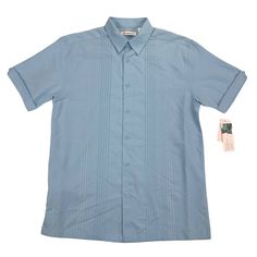 Cubavera Mens Ombre Stripe Short Sleeve Button Down Shirt Light Blue S *New With Tags, Never Worn* Chest: 21" Length: 30" Chest Measurements Are Taken From Armpit To Armpit Length Measurements Are Taken From Top Of Shoulder By Collar To Bottom Hem 100% Polyester Sku: U95 Light Blue Button-up Shirt With Placket, Light Blue Shirt With Spread Collar And Button Closure, Light Blue Collared Shirt With Placket, Semi-formal Light Blue Shirt With Button Closure, Light Blue Semi-formal Shirt With Button Closure, Light Blue Semi-formal Button-up Top, Semi-formal Light Blue Cotton Top, Light Blue Cotton Tops For Semi-formal Occasions, Light Blue Cotton Top For Semi-formal Occasions