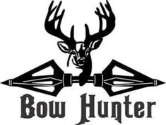 the bow hunter logo is shown in black and white, with an image of a deer's head