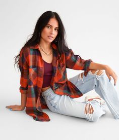 Gilded Intent Plaid Boyfriend Flannel Shirt - Orange X-Large, Women's Orange Oversized zip down shirt Bust measures 42 on size small Body length 29 on size small. Layering piece(s) and/or accessories sold separately.. 100% Cotton. Machine wash cold. Do not bleach. Dry flat. Warm iron if needed. Do not dry clean.. Measurements: Bust -Fullest part of bust with arms at sides. Waist -Circumference of natural waist: above belly button below rib cage. Hips -Standing with feet together fullest part of Orange Flannel Outfit, Plaid Shirt Women, Flannel Outfits, Womens Flannel Shirt, Plaid Outfits, Red Flannel, Flannel Tops, Orange Plaid, Women Shirts Blouse