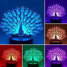 four different colored lights in the shape of a peacock