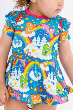 Care Bears™ Legacy birdie twirl Fitted Printed Tops For Playwear, Stretch Playful Tops For Playtime, Playful Stretch Tops For Playtime, Fitted Playful Tops For Play, Fitted Multicolor Tops For Playtime, Playful Fitted Cartoon Print Dress, Teddy Bear Clothes, Bear Outfits, Spring Baby