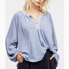 Nwt Free People Acadia Oversized Henley Peasant Blouse. Fp Size Small. Retail Price $68. Blue. Oh So Soft Washed Pullover In A Henley Style With Button Closures. Slouchy Silhouette. Raw Trims. Wide Long Balloon Bell Sleeves. By We The Free. 53% Cotton, 38% Polyester, 9% Viscose. Hand Wash Cold. Brand New With Tags In Mint Condition. Same Or Next Day Shipping. No Trades Please Bust: 54.5” Length: 24” Sleeve Length: 27” Blue Bohemian Peasant Top With Relaxed Fit, Blue Bohemian Peasant Top In Relaxed Fit, Bohemian Style Relaxed Fit Button-up Tops, Bohemian Style Button-up Tops With Relaxed Fit, Bohemian Button-up Tops With Relaxed Fit, Relaxed Fit Bohemian Button-up Tops, Blue Long Sleeve Tops For Daywear, Oversized Blue Bohemian Top, Casual Button-up Peasant Top For Fall