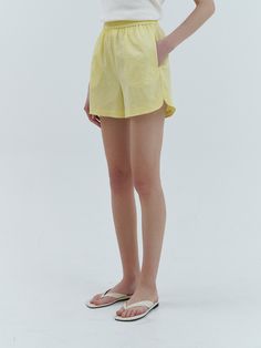 Editor's NotesThese are short pants made of breathable fabric with a waist banding detail providing a comfortable fit. You can wear these pants with a sleeveless top and a simple white shirt to complete a stylish vacay outfit.- Polyester material half pants- High-waisted design, short length- Side pockets for convenience- Come in a beautiful lemon colorMeasurements(in.)S / M- Length: 15.75 in. / 16.14 in.- Waist: 13.58 in. / 14.57 in.- Hips: 19.49 in. / 20.47 in.- Thigh: 12.80 in. / 12.99 in.- Hem: 12.40 in. / 12.60 in.- Rise: 12.80 in. / 12.99 in.*Measurements may not fully match within 0.8.*Model info: Height 5’10” Bust 12 in. Waist 9 in. Hips 14 in. Fitting Size SComposition & Care- 100% Polyester- Dry cleaning recommended- Do not tumble dry*When removing contamination, pl Versatile Summer Shorts For Loungewear, Summer Bermuda Loungewear Bottoms, Versatile Spring Loungewear Shorts, Summer Bermuda Bottoms For Loungewear, Relaxed Fit Bottoms For Summer Day Out, Relaxed Fit High-waisted Summer Shorts, Relaxed Summer Bottoms With Built-in Shorts, Summer Loungewear Bottoms With Built-in Shorts, Summer Cotton Short Leg Pants