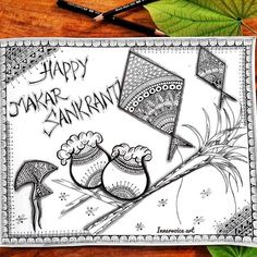 a drawing with two birds on it and the words happy samkarn written in black ink