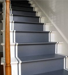 the stairs are painted gray with white trim