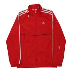 Vintage red Age 15-16 Adidas Track Jacket - boys x-large Casual University Red Track Jacket For Streetwear, Red Casual Windbreaker For Sports Events, Casual Red Windbreaker For Sports Events, Red Sportswear Outerwear For Sports Events, Sporty Red Track Jacket For Winter, 90s Style Red Track Jacket For Fall, Red Track Jacket For Sports Events, Red Sporty Track Jacket For Winter, Red 90s Style Track Jacket For Fall